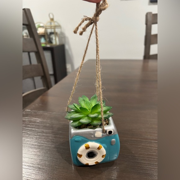 Blue Retro Camera with Fake Succulent Hanging Decor - Picture 7 of 7